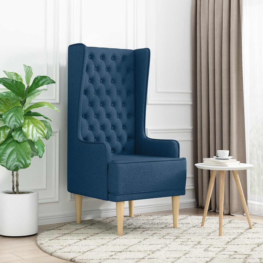vidaXL Gecapitonneerde stoel met hoge rugleuning Blauw Stof vidaXL Gecapitonneerde stoel met hoge rugleuning Blauw Stof afbeelding 1