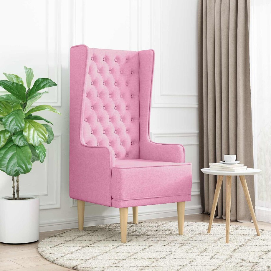 vidaXL Gecapitonneerde stoel met hoge rugleuning Roze Stof vidaXL Gecapitonneerde stoel met hoge rugleuning Roze Stof afbeelding 1
