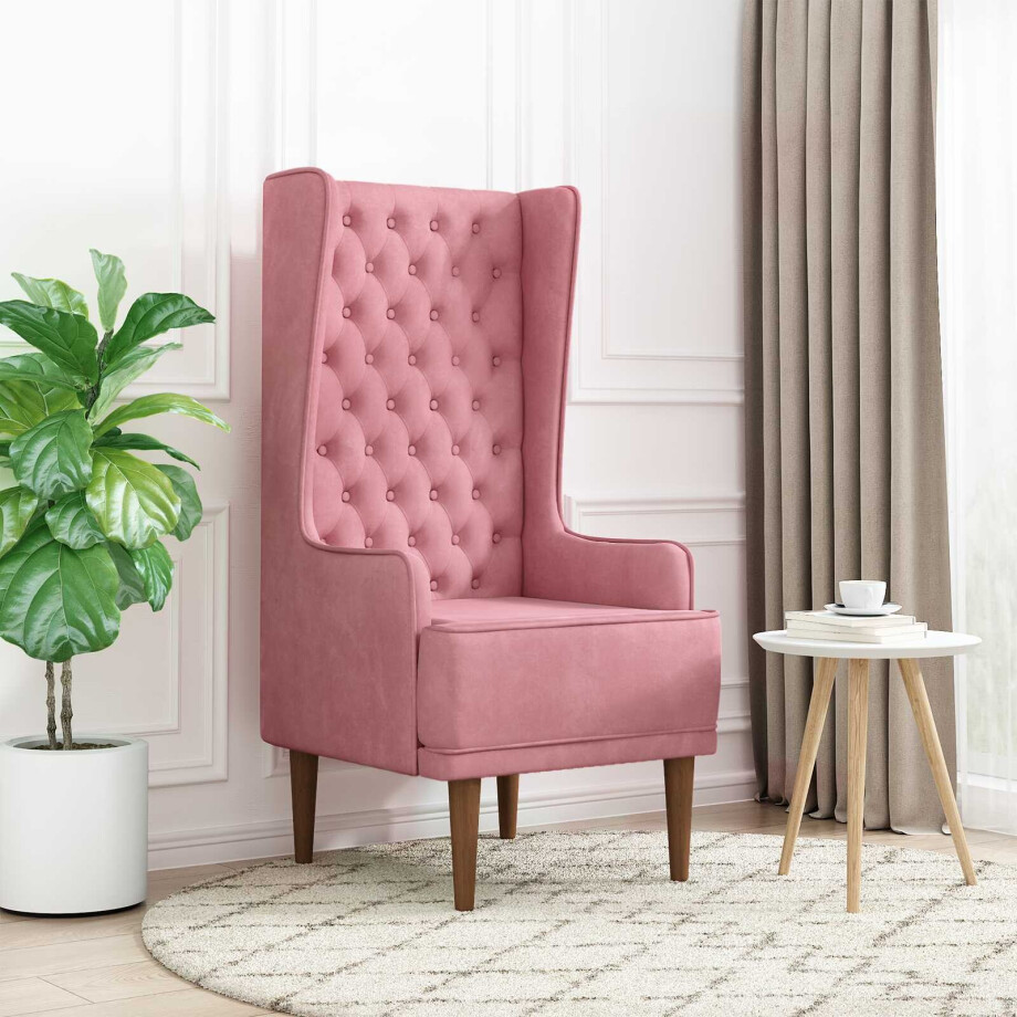 vidaXL Stoel met hoge rugleuning Roze fluweel afbeelding 1