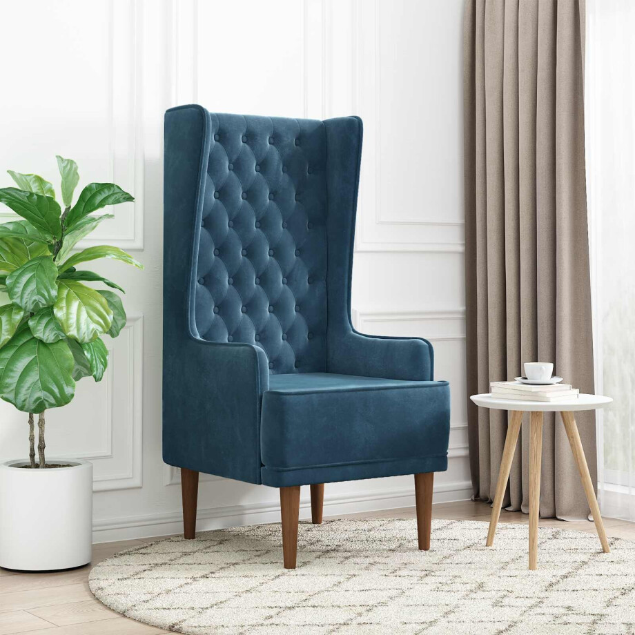 vidaXL Stoel met hoge rugleuning Blauw fluweel afbeelding 1