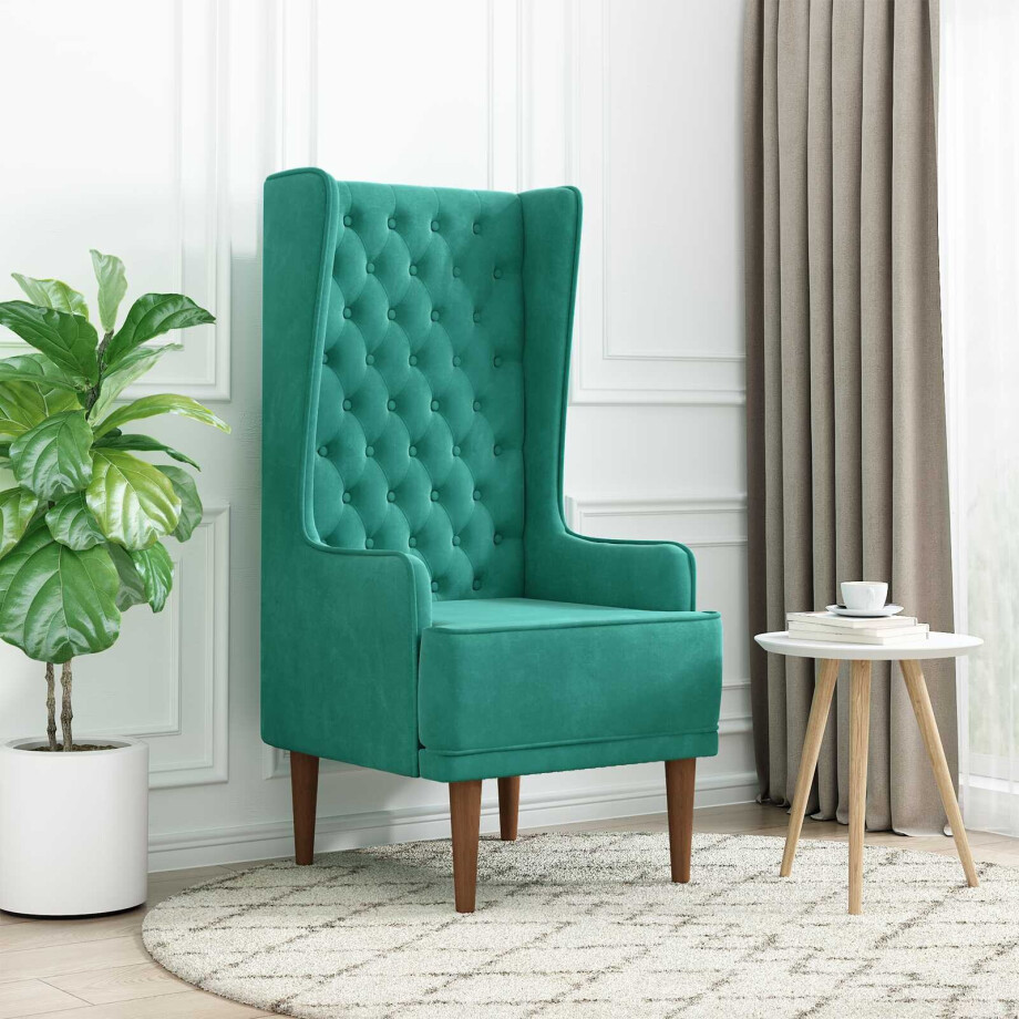 vidaXL Stoel met hoge rugleuning Turquoise fluweel afbeelding 1