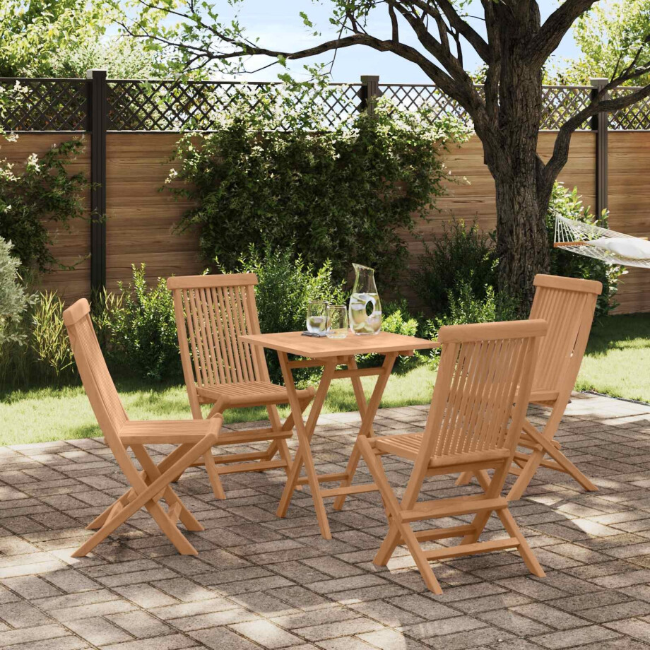 vidaXL Inklapbare tuintafelset 5-delig Naturel Massief Teakhout vidaXL Inklapbare tuintafelset 5-delig Naturel Massief Teakhout afbeelding 1