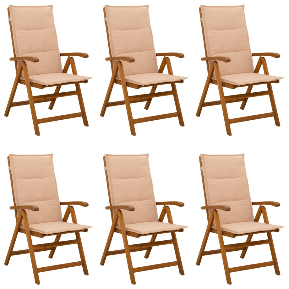 vidaXL Recliner Tuinstoelen 6 st Naturel Massief Acaciahout afbeelding 1