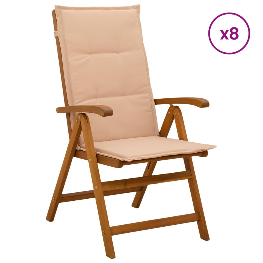 vidaXL Recliner Tuinstoelen 8 st Naturel Massief Acaciahout vidaXL Recliner Tuinstoelen 8 st Naturel Massief Acaciahout afbeelding 1