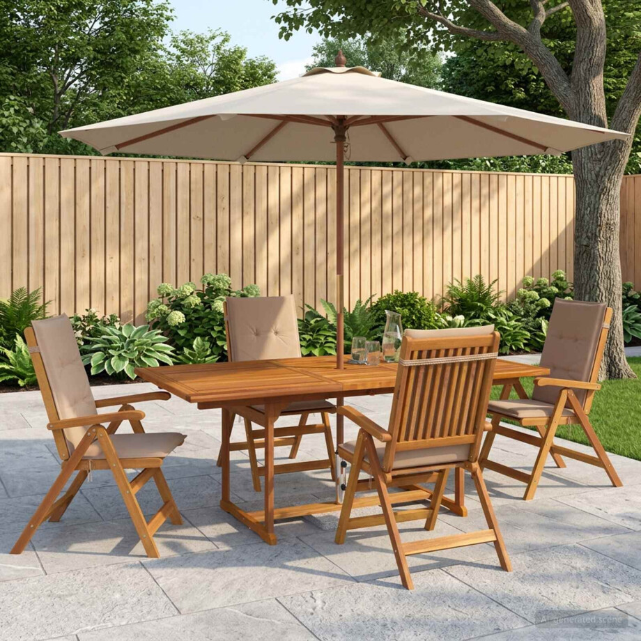 vidaXL 5-delige tuin eetset Naturel Massief Acaciahout afbeelding 1