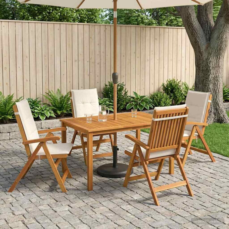 vidaXL 5-delige tuin eetset Naturel Massief Acaciahout afbeelding 1