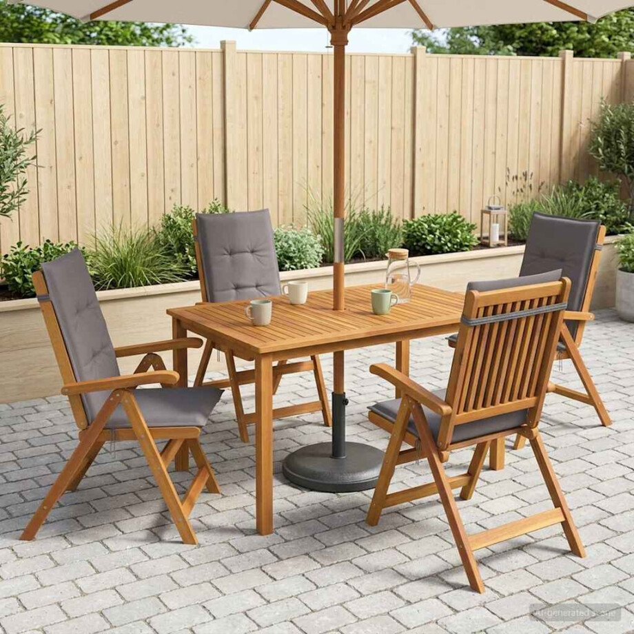 vidaXL 5-delige tuin eetset Naturel Massief Acaciahout afbeelding 1