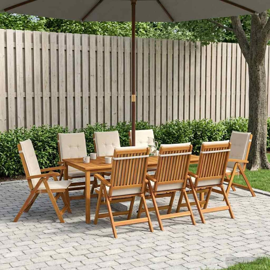 vidaXL 9-delige tuinset Naturel Massief Acaciahout afbeelding 1