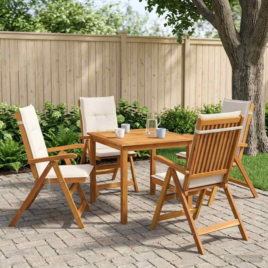 vidaXL 5-delige tuin eetset Naturel Massief Acaciahout afbeelding 1