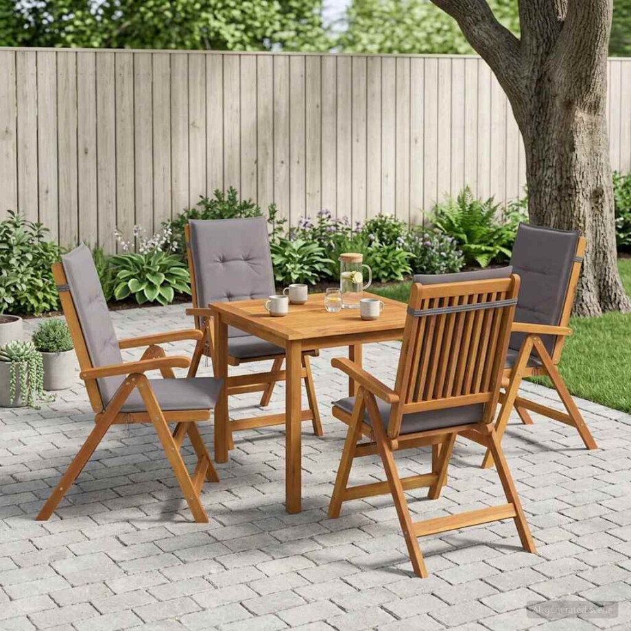 vidaXL 5-delige tuin eetset Naturel Massief Acaciahout afbeelding 1