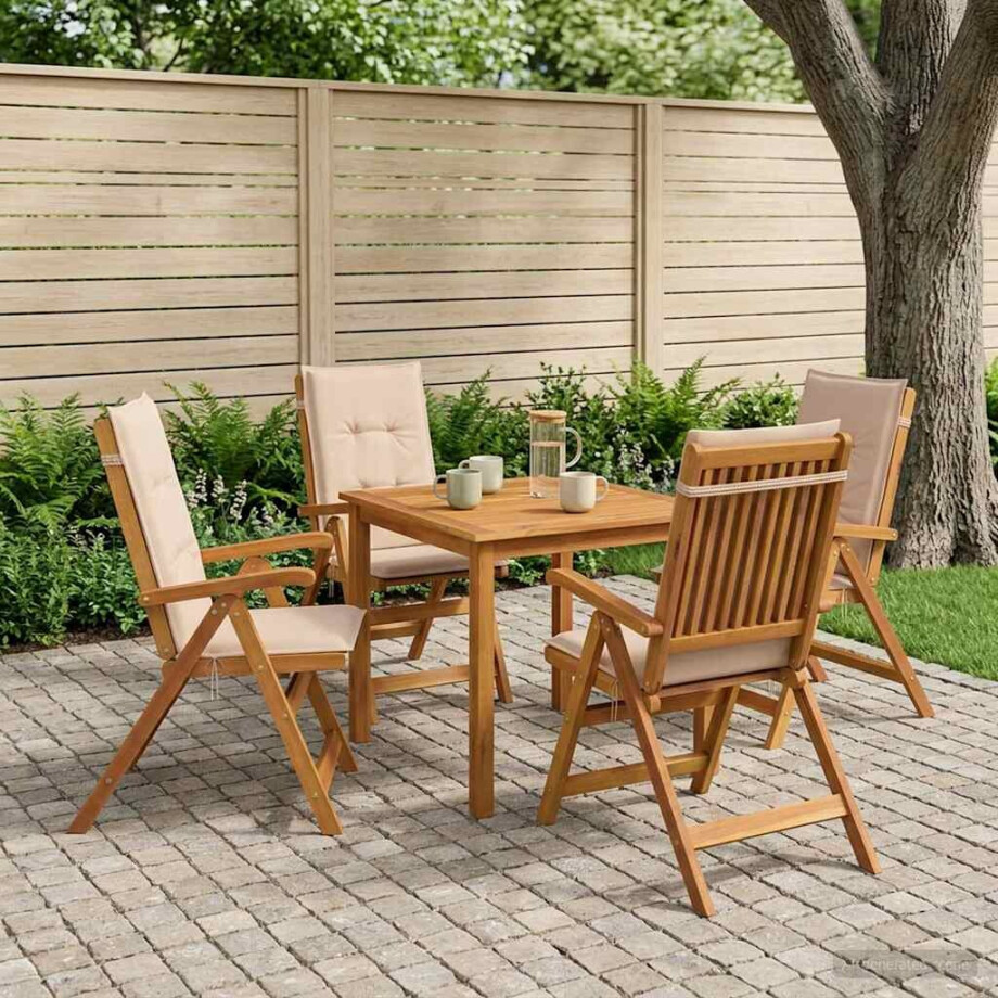 vidaXL 5-delige tuin eetset Naturel Massief Acaciahout afbeelding 1