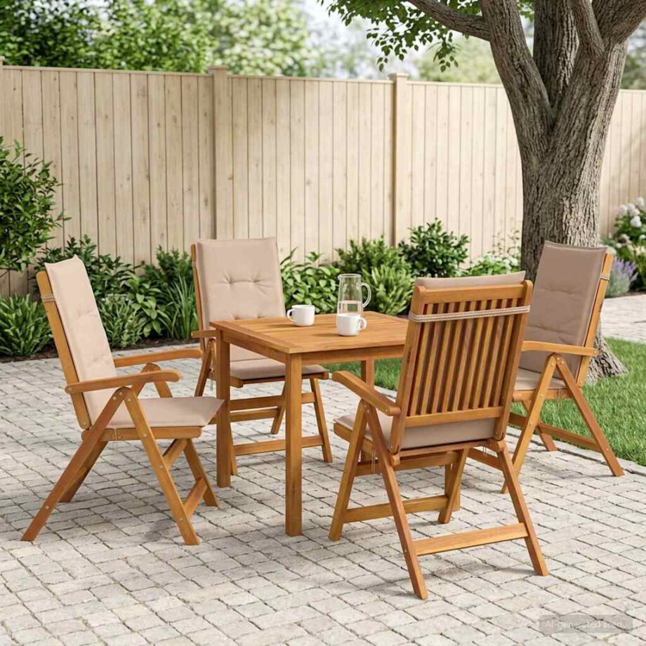 vidaXL 5-delige tuin eetset Naturel Massief Acaciahout afbeelding 1