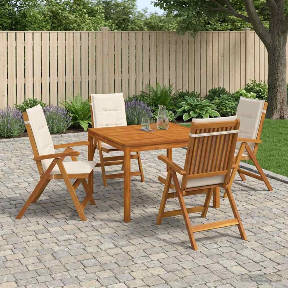 vidaXL 5-delige tuin eetset 5 st Naturel Massief Acaciahout afbeelding 1