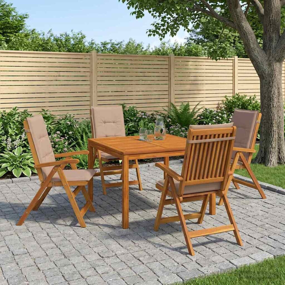 vidaXL 5-delige tuin eetset 5 st Naturel Massief Acaciahout afbeelding 1
