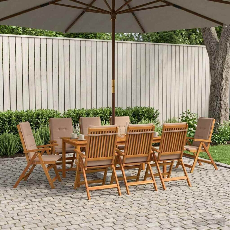 vidaXL 9-delige tuinset 9 st Naturel Massief Acaciahout afbeelding 1
