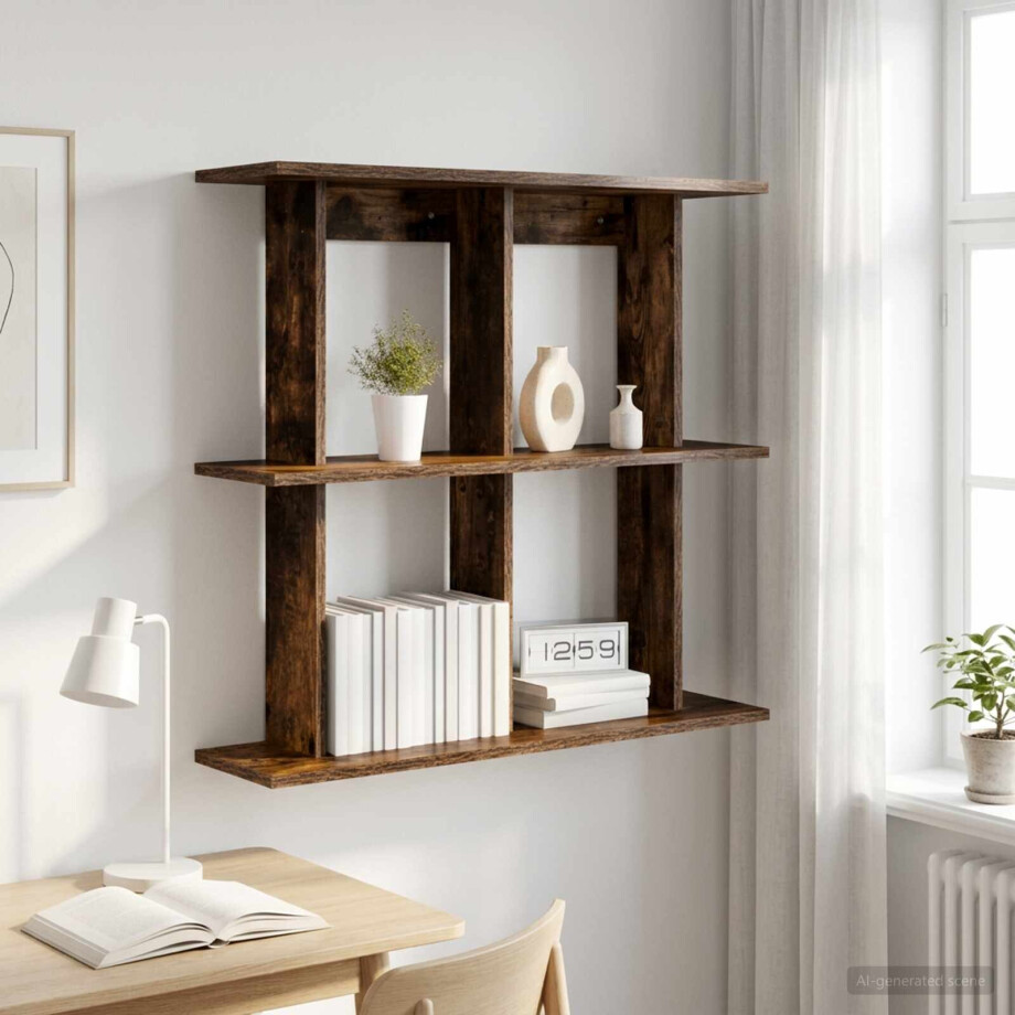 vidaXL Wandplank Muurmontage Gerookt eiken 80 x 20 x 75 cm vidaXL Wandplank Muurmontage Gerookt eiken 80 x 20 x 75 cm afbeelding 1