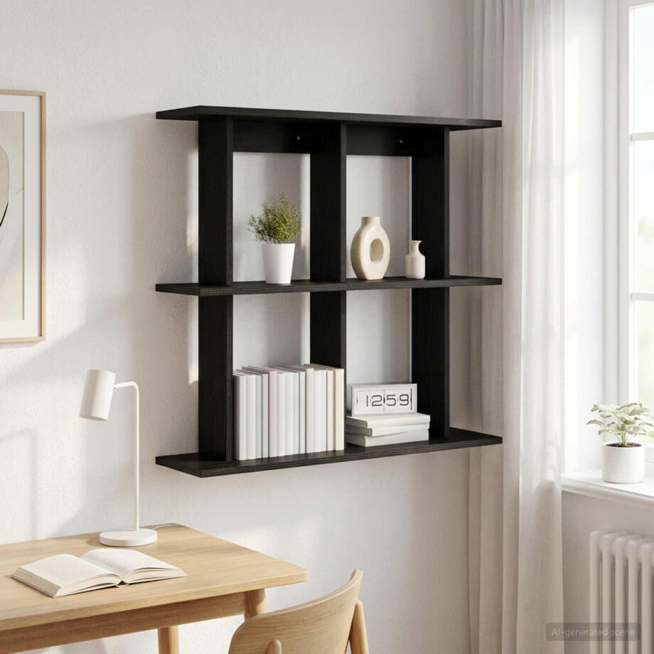 vidaXL Wandplank Muurmontage Zwart eiken 100 x 20 x 75 cm Bewerkt hout afbeelding 1