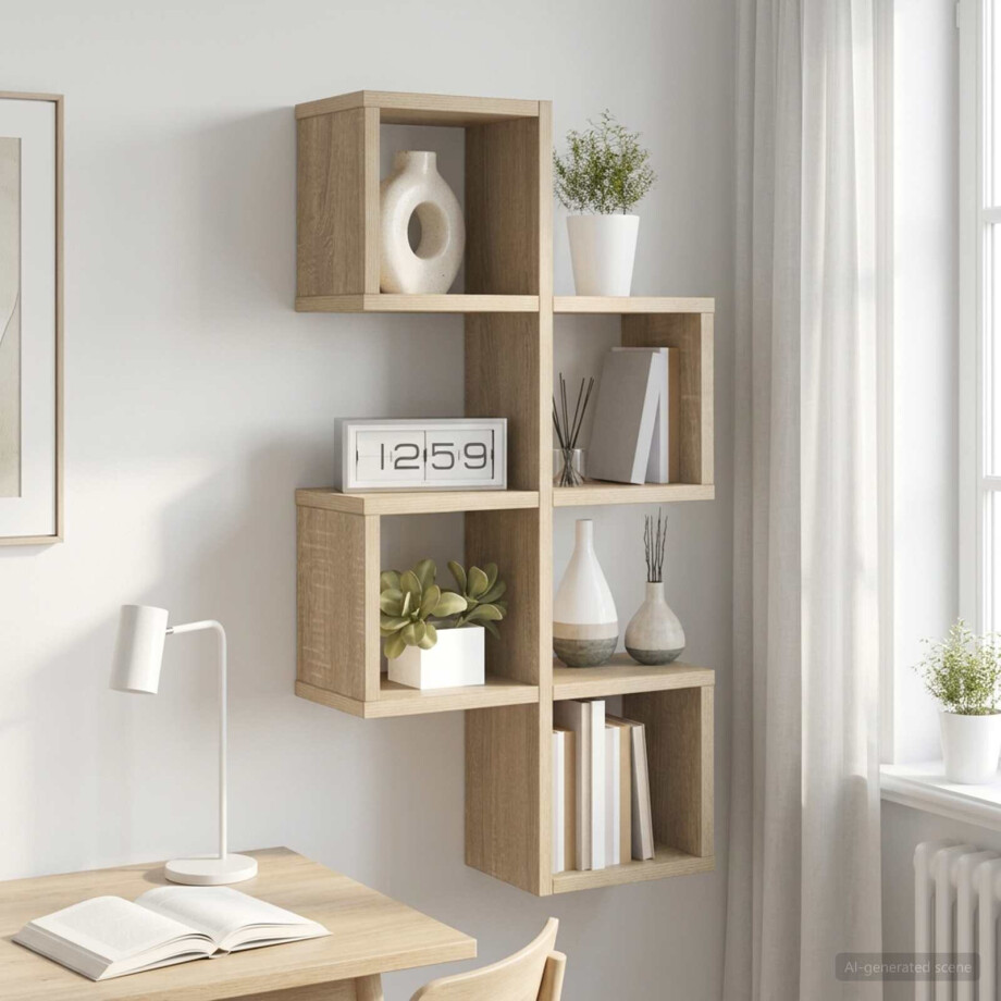 vidaXL Wandplank Muurmontage Sonoma Eiken 39 x 15 x 76 cm Bewerkt hout afbeelding 1