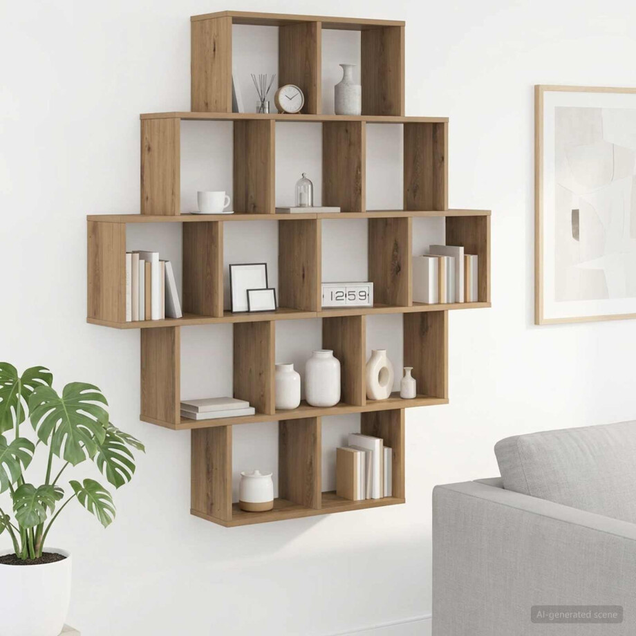 vidaXL Wandplank Artisanaal eiken 120 x 20 x 136 cm Bewerkt hout vidaXL Wandplank Artisanaal eiken 120 x 20 x 136 cm Bewerkt hout afbeelding 1