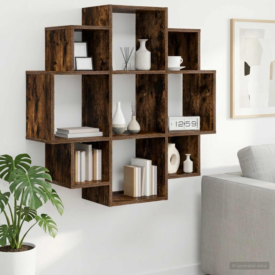 vidaXL Wandplank Gerookt eiken 90 x 25 x 90 cm Bewerkt hout vidaXL Wandplank Gerookt eiken 90 x 25 x 90 cm Bewerkt hout afbeelding 1