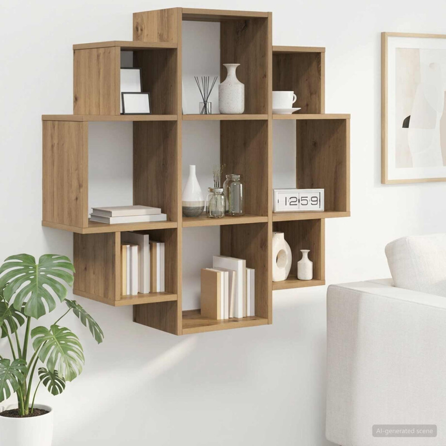 vidaXL Wandplank Artisanaal eiken 90 x 25 x 90 cm Bewerkt hout vidaXL Wandplank Artisanaal eiken 90 x 25 x 90 cm Bewerkt hout afbeelding 1