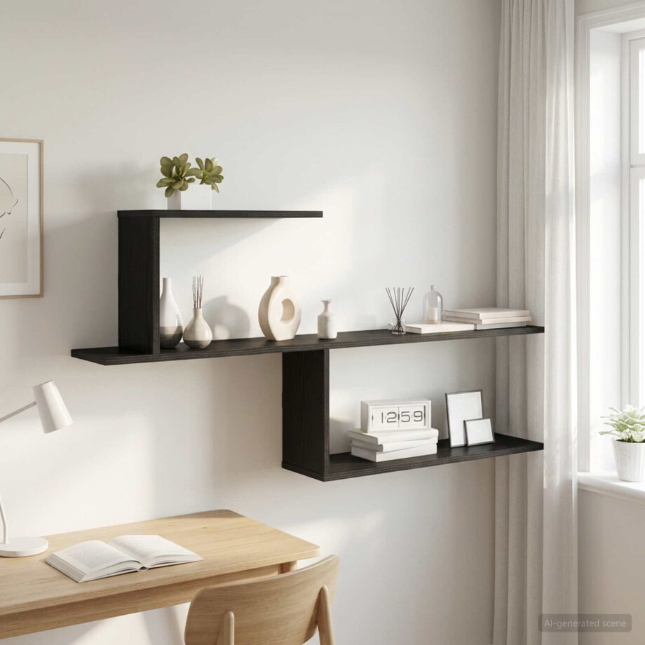 vidaXL Wandplank Zwart eiken 122 x 18 x 60 cm Bewerkt hout afbeelding 1