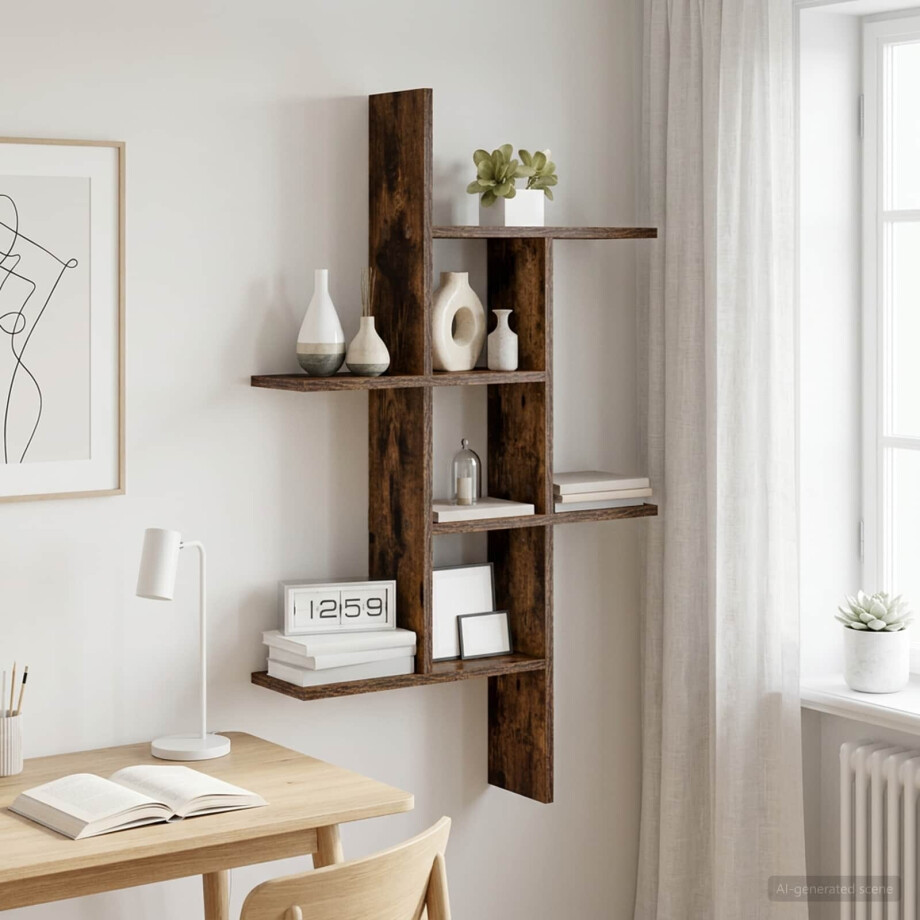 vidaXL Wandplank Gerookt eiken 61 x 15 x 102 cm Bewerkt hout vidaXL Wandplank Gerookt eiken 61 x 15 x 102 cm Bewerkt hout afbeelding 1