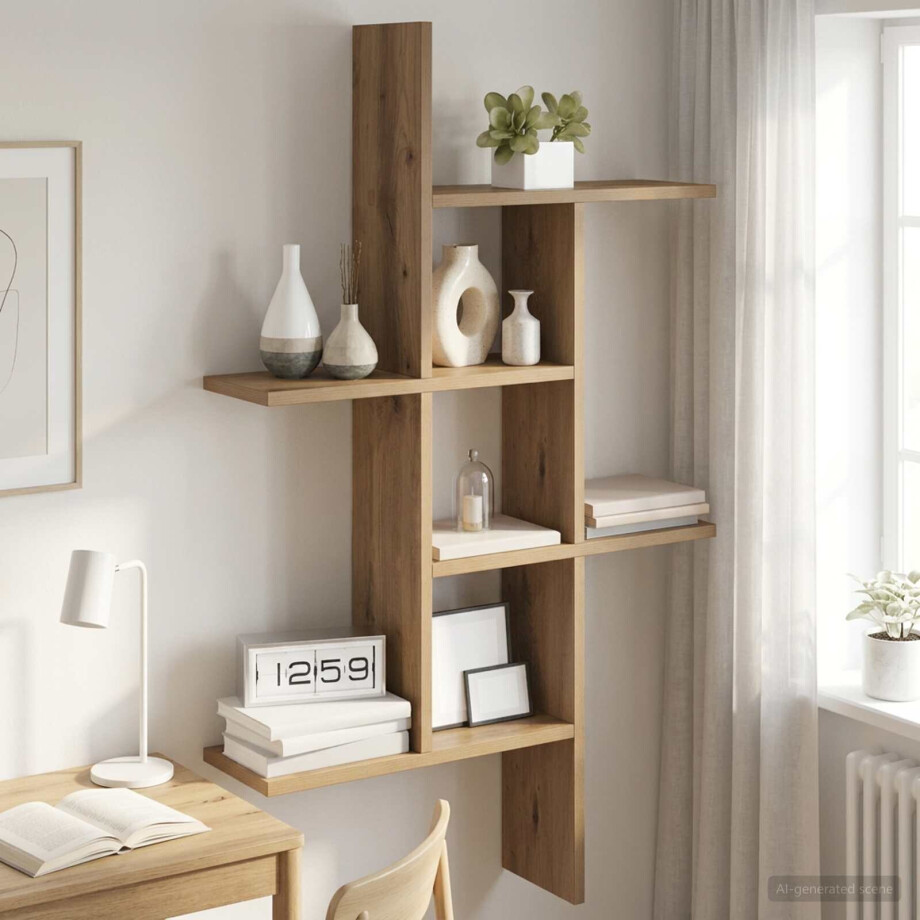 vidaXL Wandplank Artisanaal eiken 61 x 15 x 102 cm Bewerkt hout afbeelding 1