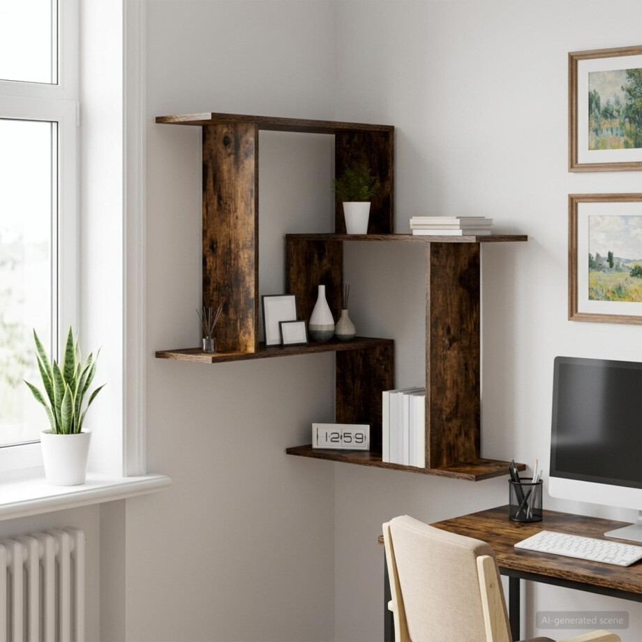 vidaXL Wandplank Gerookt eiken 67 x 67 x 87 cm Bewerkt hout vidaXL Wandplank Gerookt eiken 67 x 67 x 87 cm Bewerkt hout afbeelding 1