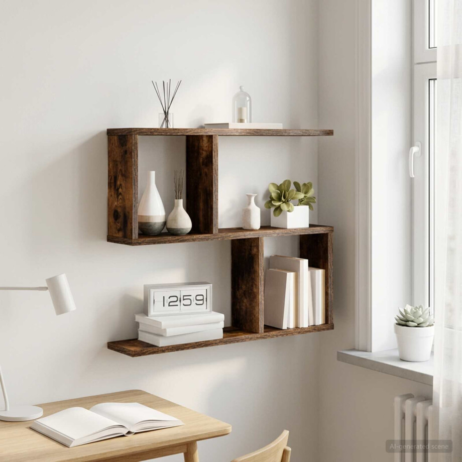 vidaXL Wandplank Gerookt eiken 60 x 12 x 50,5 cm Bewerkt hout vidaXL Wandplank Gerookt eiken 60 x 12 x 50,5 cm Bewerkt hout afbeelding 1