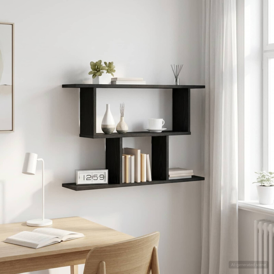 vidaXL Wandplank Zwart eiken 80 x 15 x 50,5 cm Bewerkt hout afbeelding 1