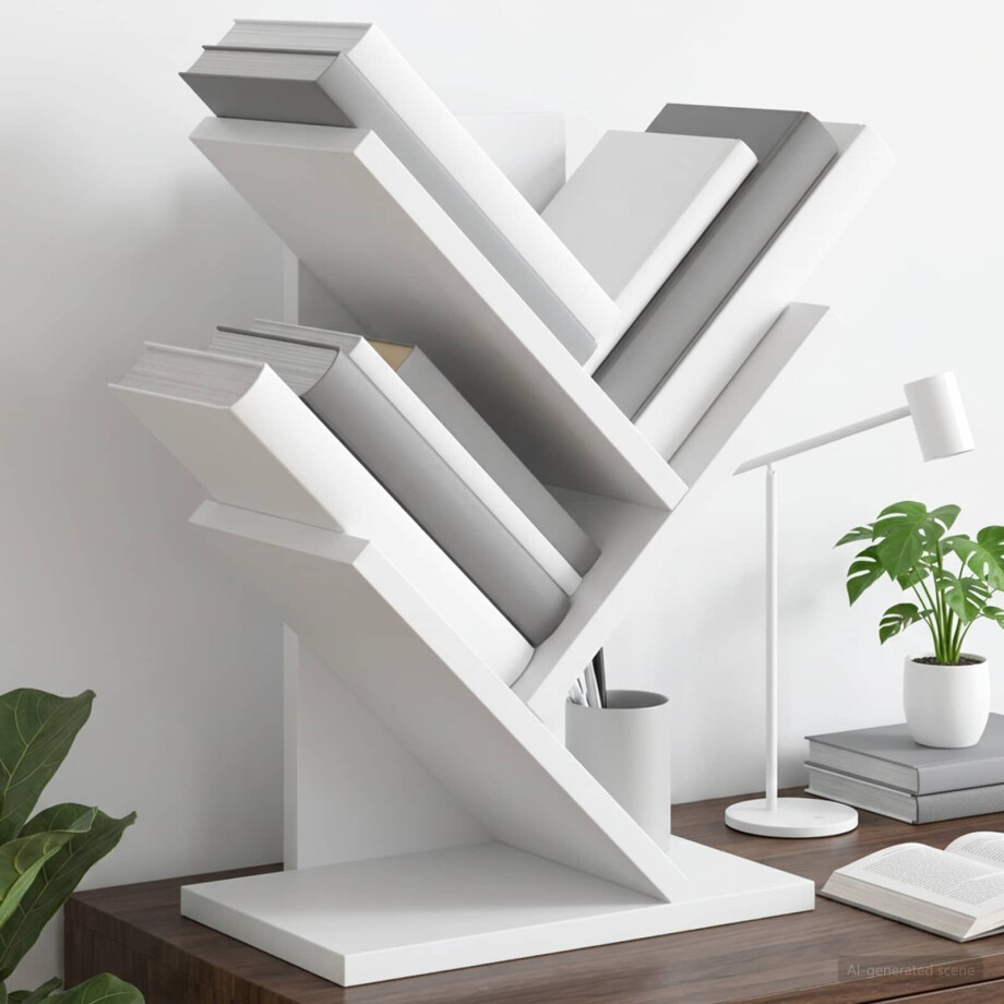 vidaXL Boomvormige boekenplank met 3 planken 30 x 18 x 40 cm Bewerkt hout Wit afbeelding 1