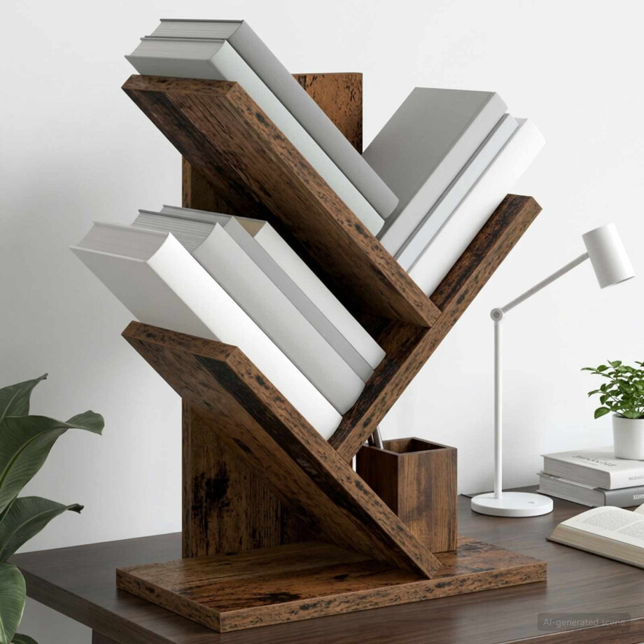 vidaXL Boomvormige boekenplank met 3 planken 30 x 18 x 40 cm Oud hout afbeelding 1