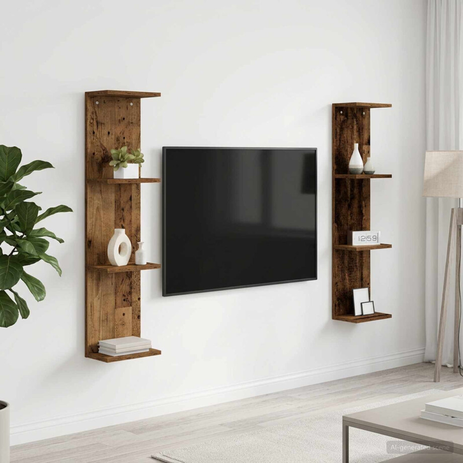 vidaXL Wandplank 2 st Oud hout 25 x 15 x 100 cm Bewerkt hout afbeelding 1