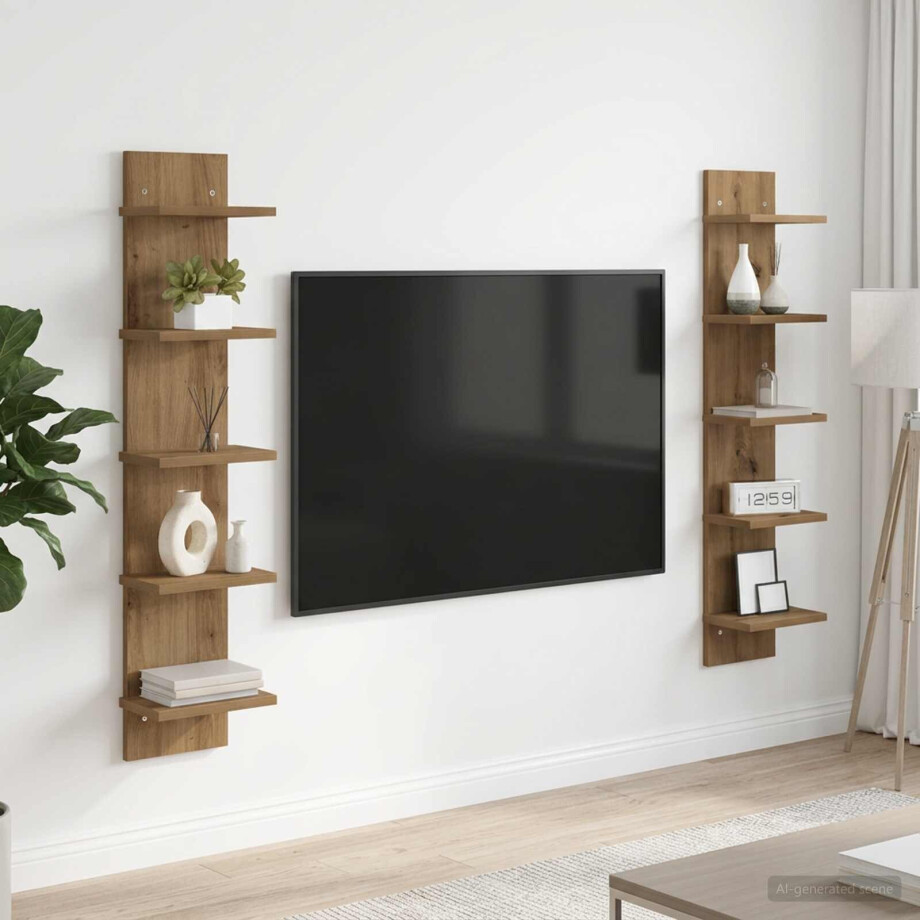 vidaXL Wandplank 2 st Artisanaal eiken 22 x 15 x 100 cm Bewerkt hout afbeelding 1
