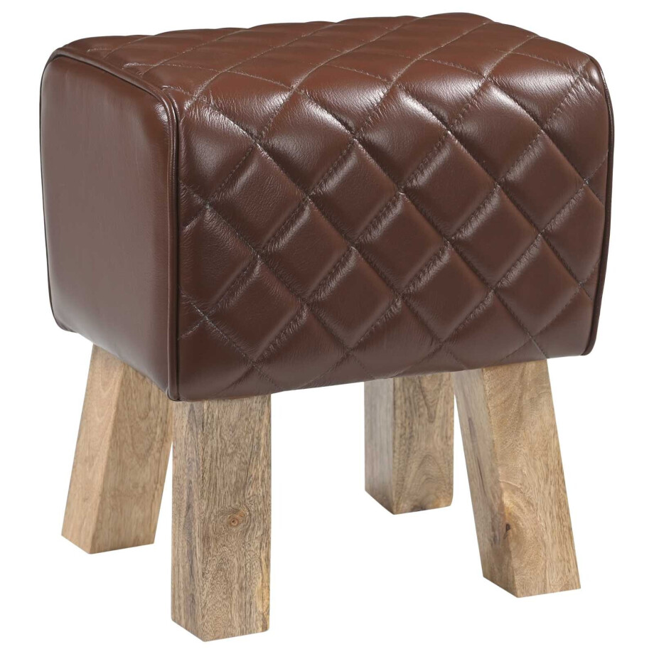 vidaXL Bank 40 x 30 x 45 cm Echt Leer Bruine diamant vidaXL Bank 40 x 30 x 45 cm Echt Leer Bruine diamant afbeelding 1