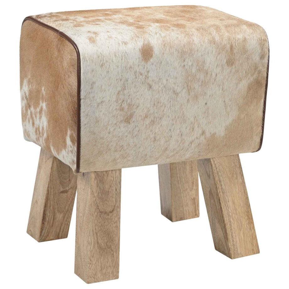 vidaXL Bank 40 x 30 x 45 cm Echt Leer Bruin en wit vidaXL Bank 40 x 30 x 45 cm Echt Leer Bruin en wit afbeelding 1