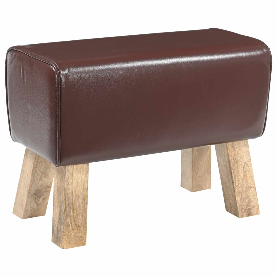 vidaXL Bank 60 x 30 x 45 cm Echt Leer Donkerbruin vidaXL Bank 60 x 30 x 45 cm Echt Leer Donkerbruin afbeelding 1