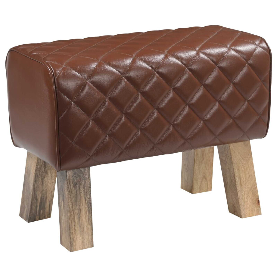 vidaXL Bank 60 x 30 x 45 cm Echt Leer Bruine diamant vidaXL Bank 60 x 30 x 45 cm Echt Leer Bruine diamant afbeelding 1