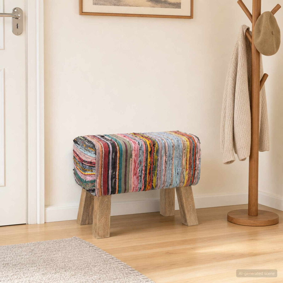 vidaXL Bank 60 x 30 x 45 cm Echt Leer Meerkleurig vidaXL Bank 60 x 30 x 45 cm Echt Leer Meerkleurig afbeelding 1
