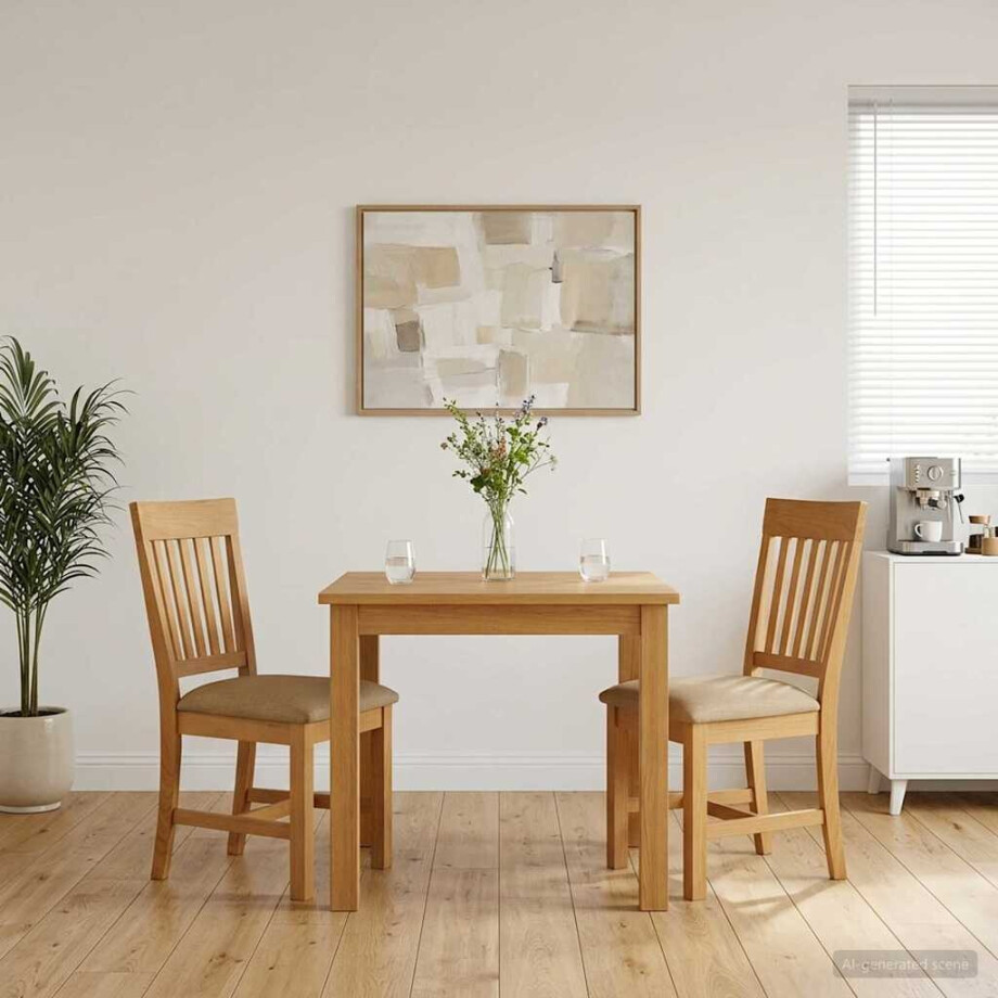vidaXL Eetkamerstoel 2 st Massief Eikenhout Beige 45 x 59 x 92 cm afbeelding 1