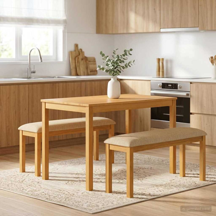 vidaXL Eetbank 95 x 32 x 45 cm Massief Eikenhout Beige vidaXL Eetbank 95 x 32 x 45 cm Massief Eikenhout Beige afbeelding 1