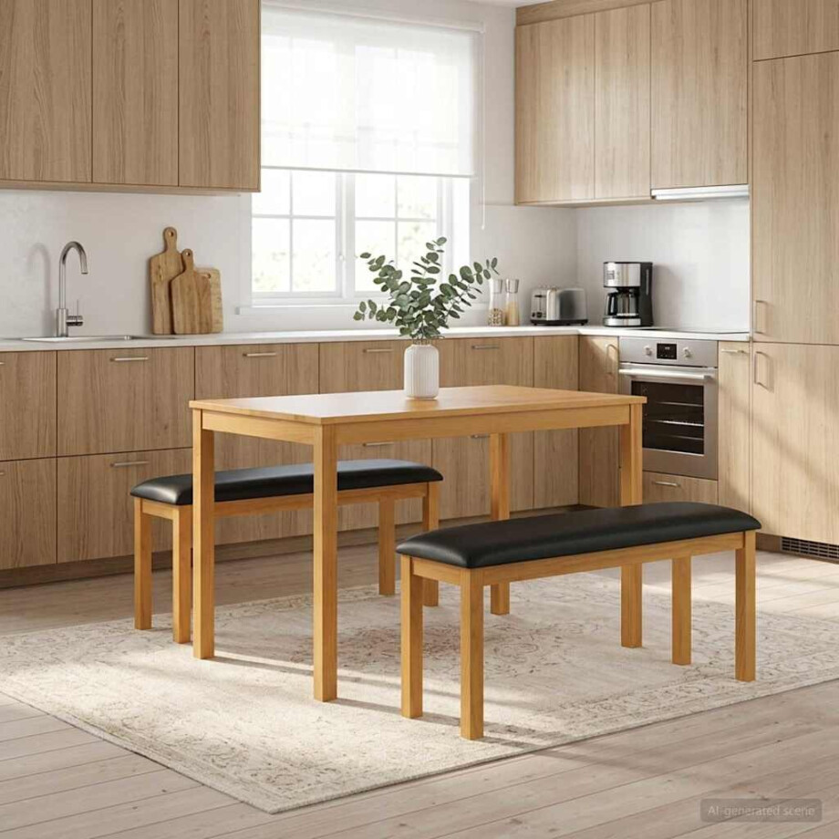 vidaXL Eetbank 95 x 32 x 45 cm Massief Eikenhout Zwart afbeelding 1