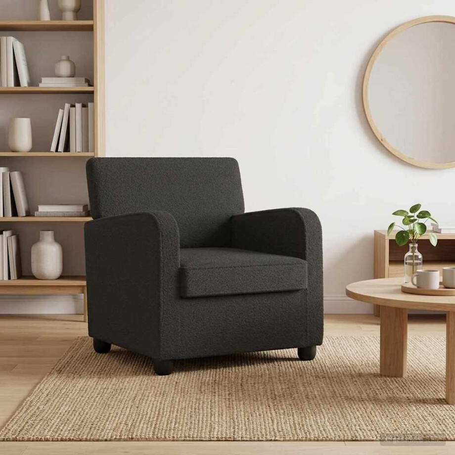 vidaXL Fauteuil Zwart Kunstlamswol afbeelding 1