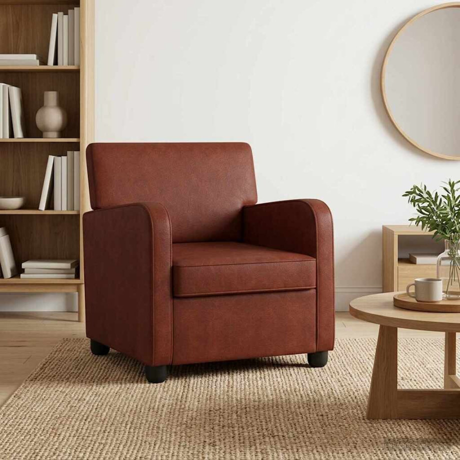 vidaXL Fauteuil Antiek glanzend bruin Kunstleer vidaXL Fauteuil Antiek glanzend bruin Kunstleer afbeelding 1