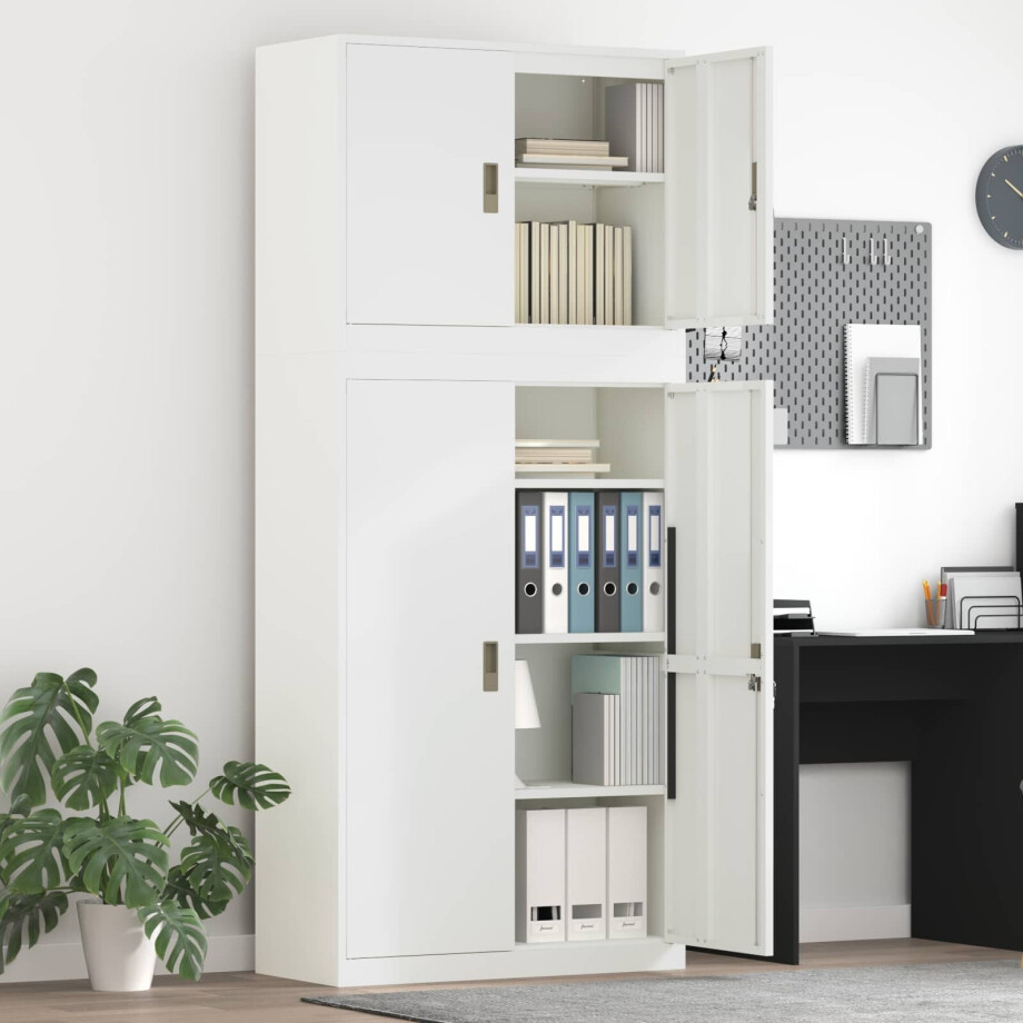 vidaXL Opbergkast 2 st Wit 90 x 40 x 210 cm Staal Vergrendelbaar afbeelding 1