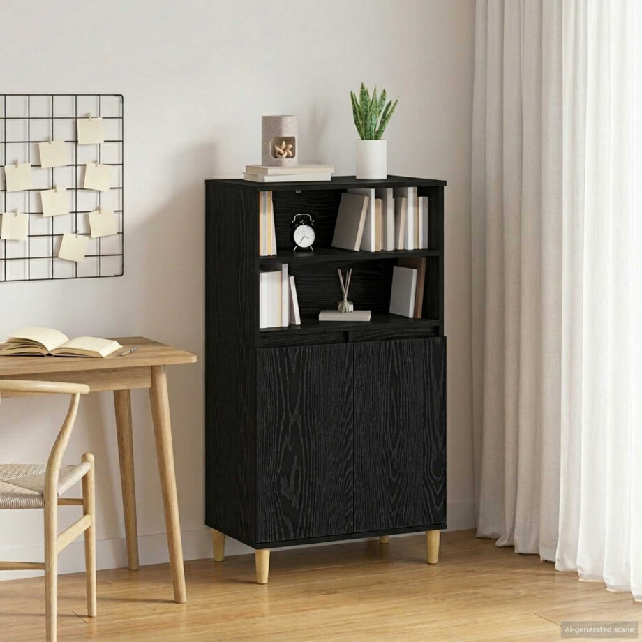 vidaXL Hoge kast Zwart eiken 60 x 36 x 110 cm Bewerkt hout vidaXL Hoge kast Zwart eiken 60 x 36 x 110 cm Bewerkt hout afbeelding 1