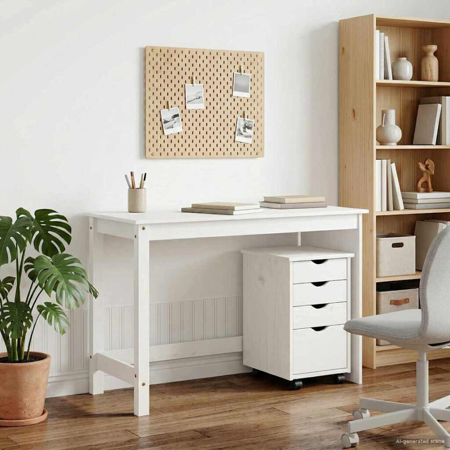 vidaXL Bureau Kas Set 2 st Wit Massief grenenhout afbeelding 1