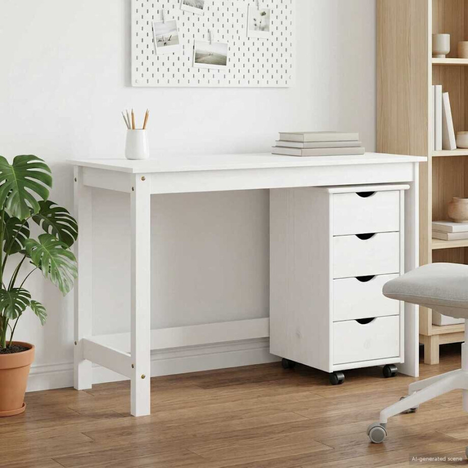 vidaXL Bureau Kas Set 2 st Wit Massief grenenhout afbeelding 1