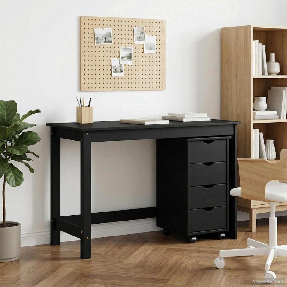 vidaXL Bureau Kas Set 2 st Zwart Massief grenenhout afbeelding 1